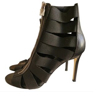 HOLD Michael Kors Margaret Black Open Toe Zip Up High Heel Size 7 Women's